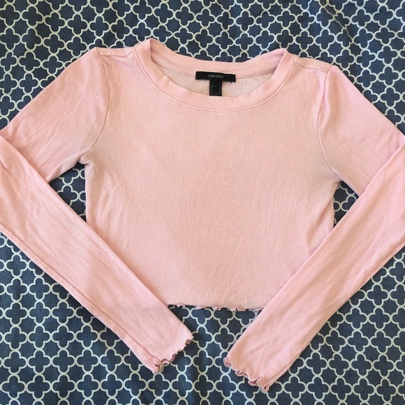 Forever 21, S, pink long-sleeve crop-top - Picture 1 of 7